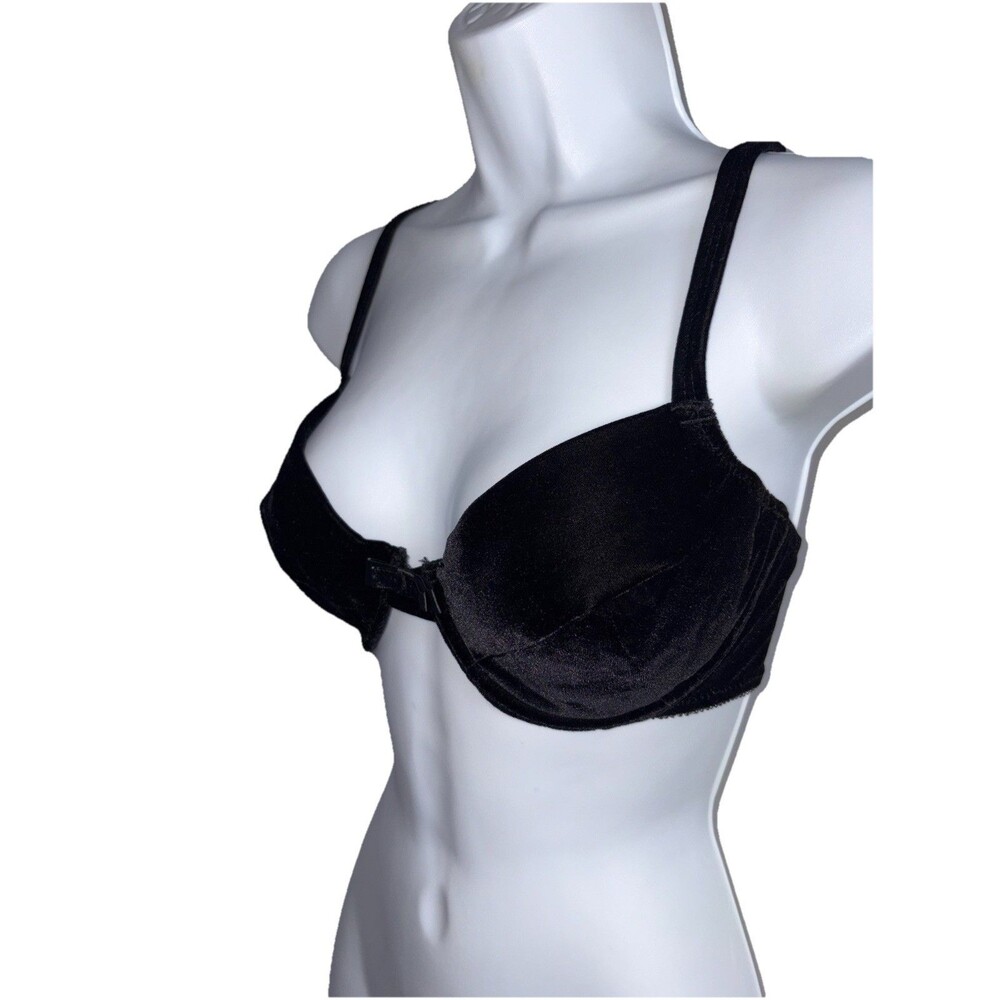 Vtg Y2K Victoria's Secret Black Crushed Velvet Padded Bra Size 36C Underwire
